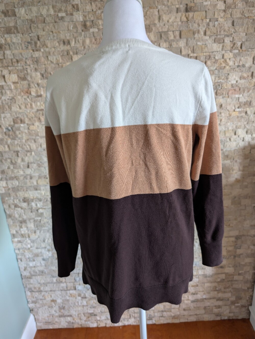 Women's Colorblock Neutral Camel Brown Crewneck Sweater Spring Minimalist Luxury image 4